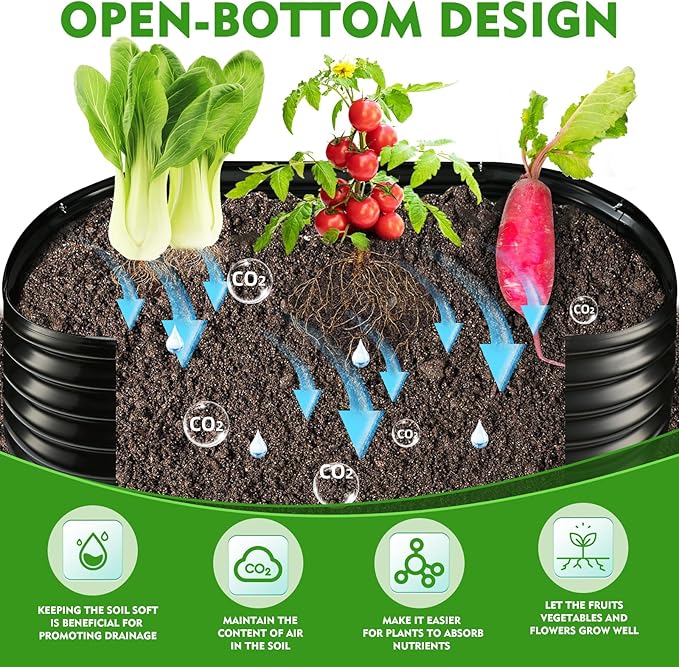 17" Tall Outdoor Garden Raised Garden Bed Kits, 4ft X 2ft Oval,0.8MM Thick Metal Raised Planter Bed/Ground Planter Box for Variety of Flowers,Herbs,Vegetables (Black, 48X24X16.5 Inches)