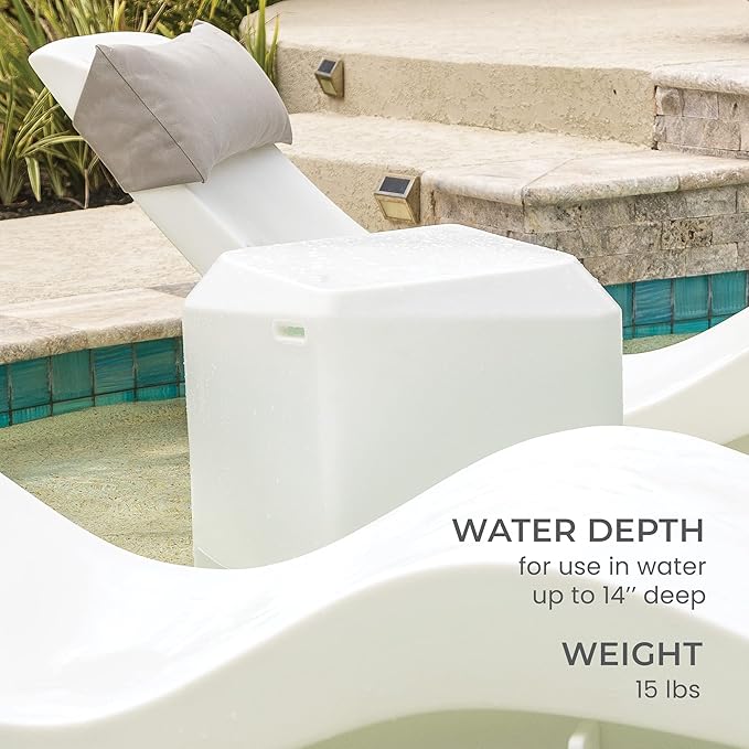 Aqua Outdoors in-Pool DEEP Ledge Chaise Set - Two Chaises - Two Headrest Pillows - Chaise Risers and One Large in Pool Side Table - for ledges 9"-14" inches Deep (White Granite-Grey)