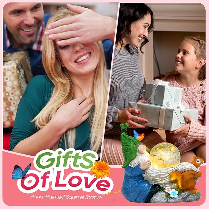 Garden Gnomes Statue Outdoor Decor,Solar Gnome Statue for Outside -Resin Blue Gnome Yard Art Gifts for Mom,Grandmam Birthday Gift