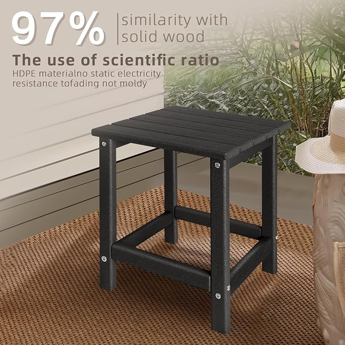 Adirondack Side Table Outdoor, HDPE Small Outdoor Table for Patio,Outside End Table for Porch, Deck, Pool, Weather Resistant/Easy Maintenance/Indoor or Outdoor Use, Back