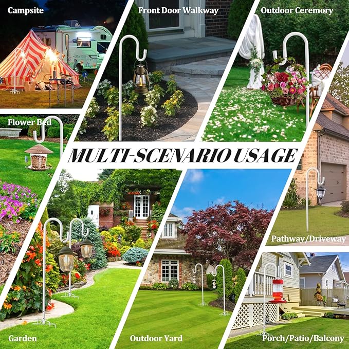 Hummingbird Feeder Pole for Outdoors - Heavy Duty Bird Feeder Stand with Adjustable Stake,62" Rustproof Shepards Poles with Hangers Holder for Birdfeeder,Wind Chimes,Lanterns,Wreaths,White