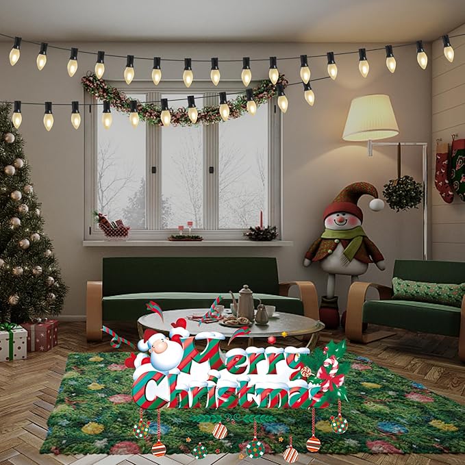 Abeja C7 LED Christmas Lights, 25Ft C7 Frosted White String Lights with 27 Vintage Incandescent Bulbs (E12 Base, 0.6W) Christmas Vintage String Light for Backyard Porch Balcony Party Christmas Decor