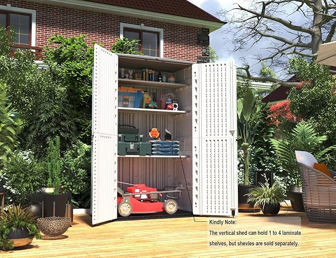HOMSPARK Storage Shed Weather Resistance, Multi-Purpose Outdoor Storage Cabinet for Backyards and Patios, Vertical Storage Shed for Lawnmower, Patio Accessories (White 1, Tall - 53 cu.ft)