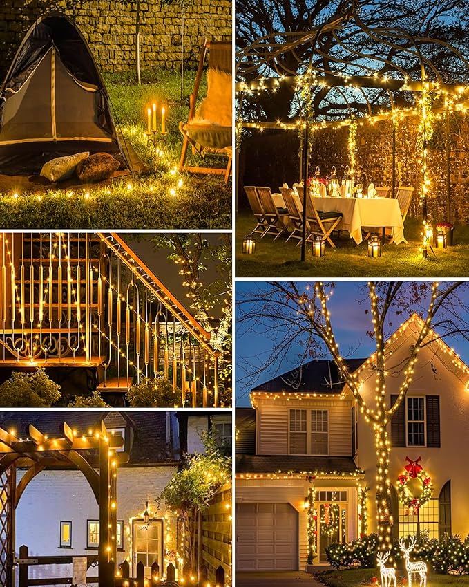 1 Pack Solar Fairy Lights for Outside Waterproof, 49FT/15M 150LED Solar String Lights Outdoor 8 Modes Solar Twinkle Lights for Garden Yard Christmas Tree Wedding Party Decor, Warm White