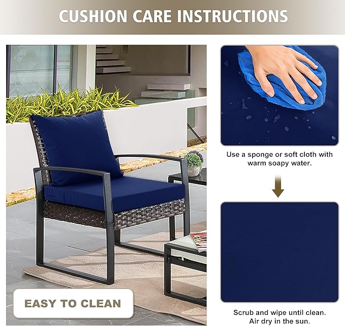 24x24 Inch Outdoor Cushions for Patio Furniture, Waterproof Outdoor Chair Cushions w/Fade-Resistant, Removable & Machine-Washable Cover, Deep Seat Sofa/Couch Pad Replacement – Set of 1/2/4, Navy Blue