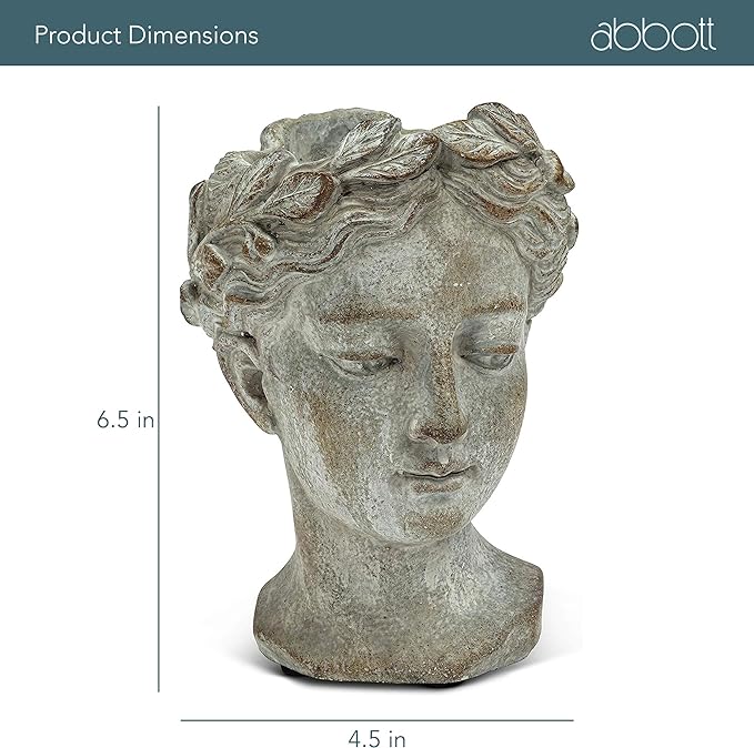Abbott Collection Goddess Head Wall Planter - Large Cement Indoor and Outdoor Planter Pot - Grecian Woman Statue Head Planter for Flowers and Succulents (Grey, 3.5" Opening)