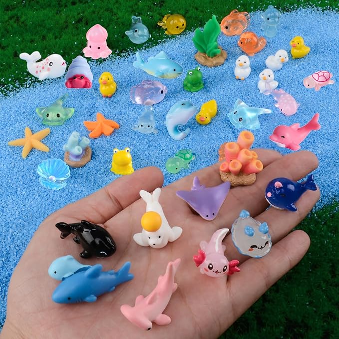 45 Pcs Mini Ocean Resin Animals Marine Miniature Animals Figurines Tiny Sea Animals Small Plastic Animals Micro Aquarium Ornaments Décor for DIY Fish Tank Fairy Garden Dollhouse Accessories