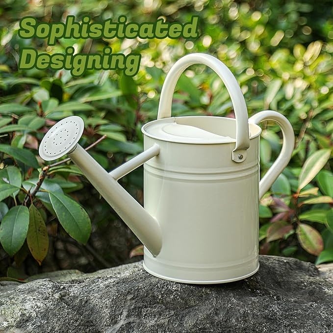 1 Gallon Watering Can for Plants, Watering Cans for Indoor&Outdoor Gardening, Galvanized Steel Watering Pot with Removable Spout, Metal Water Can with Ergonomic Movable Handle(White)