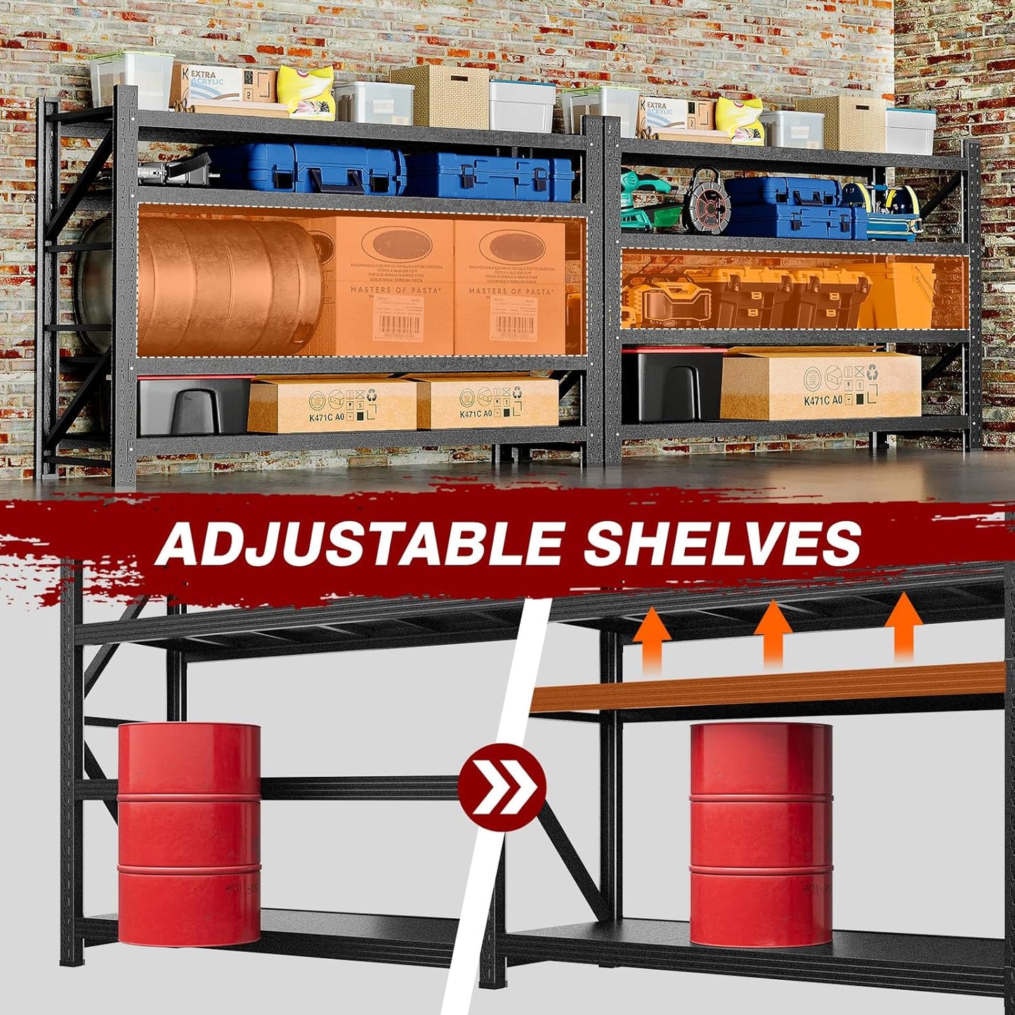 9000LBS Metal Steel Storage Shelves - 75" W Black 4 Tier Heavy Duty Rack Commercial Industrial Shelving with Adjustable Shelf for Basement Garage Warehouse - 75" W x 24" D x 70" H