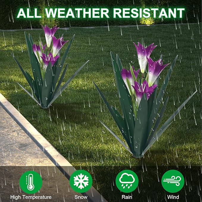 Homight Metal Agave Plant Outdoor Decoration Outdoor Garden Decoration Lily Mexican Yard Art Plant Garden Agave Lily Decorative Garden Gift… (2 Big Purple Lilies)