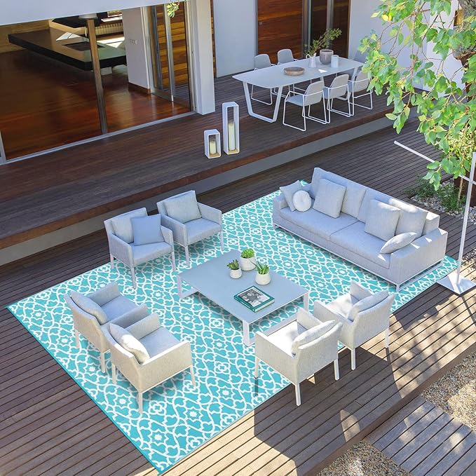 HEBE Outdoor Rug Waterproof 9x18, Plastic Straw Rug Camping Rug, Reversible Outdoor Patio Rugs RV Mat Clearance, Indoor Outside Floor Carpet for Porch,Deck,Camper,Balcony,Backyard