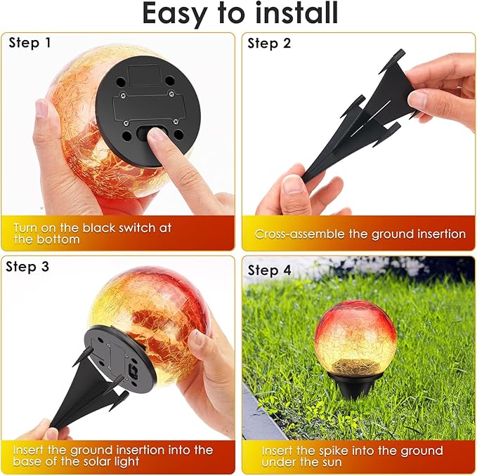 2 Pack Garden Solar Lights Outdoor Decorative, 60 LED Gradient red Cracked Glass Solar Globe Lights, Upgraded Waterproof Ball Lights for Yard Pathway Patio Christmas Outside Decor, 4.73"