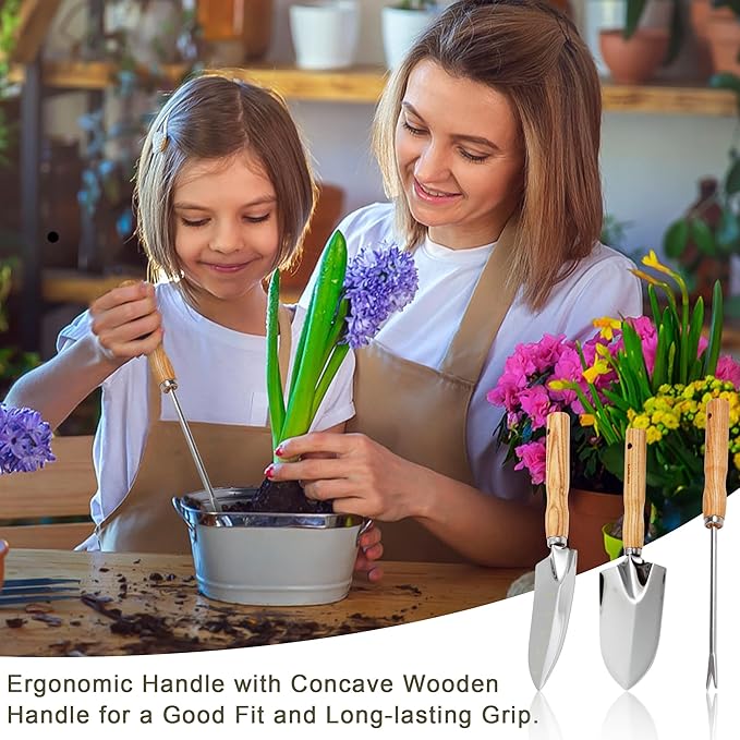 Gardening Tools Set of 9 Garden Hand Tools with Wooden Handles with Garden Bag for Tools Durable Hand Tools for Gardening,Weeding,Ideal Gifts for Women,Men,Parents and Grandparents