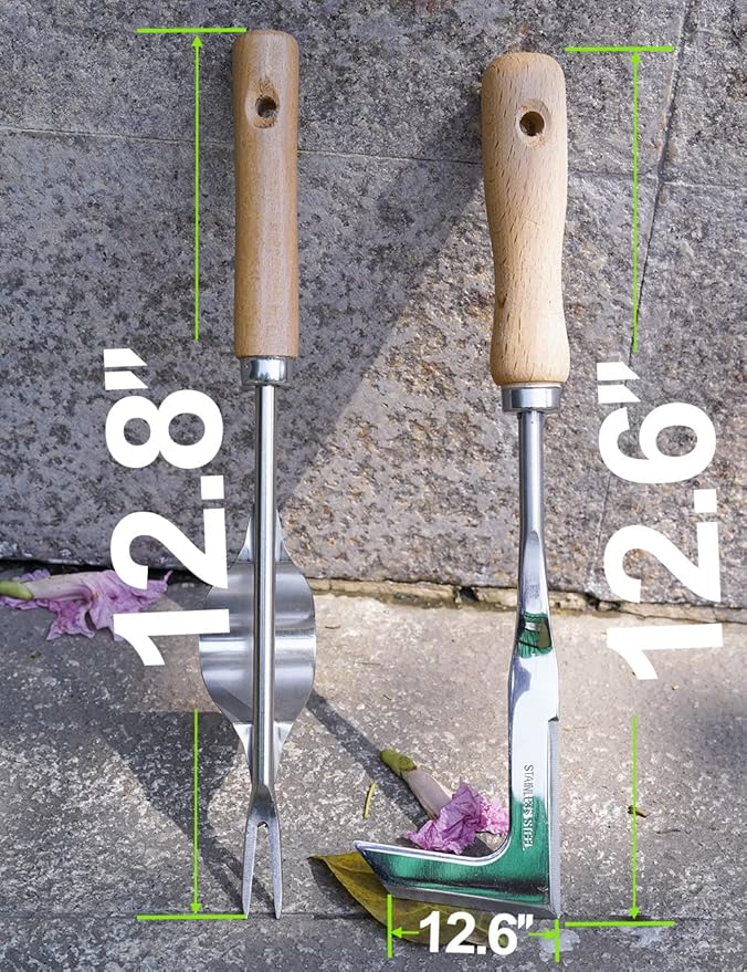 2 Pack Weed Puller, Manual Hand Weeder Paver, Stainless Steel Crevice Weeding Digger Tool, Paving Brick Moss Removal, L-Shape Gardening Crack Sickle for Sidewalk, Patio, Lawn Edger and Driveway