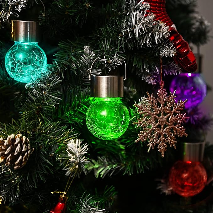 GIGALUMI 16 Pack Solar Outdoor Lights, Solar Hanging Lights for Christmas Decoration-Cracked Glass Solar Lights Outdoor Waterproof for Garden, Yard, Fence, Tree(Color Changing)