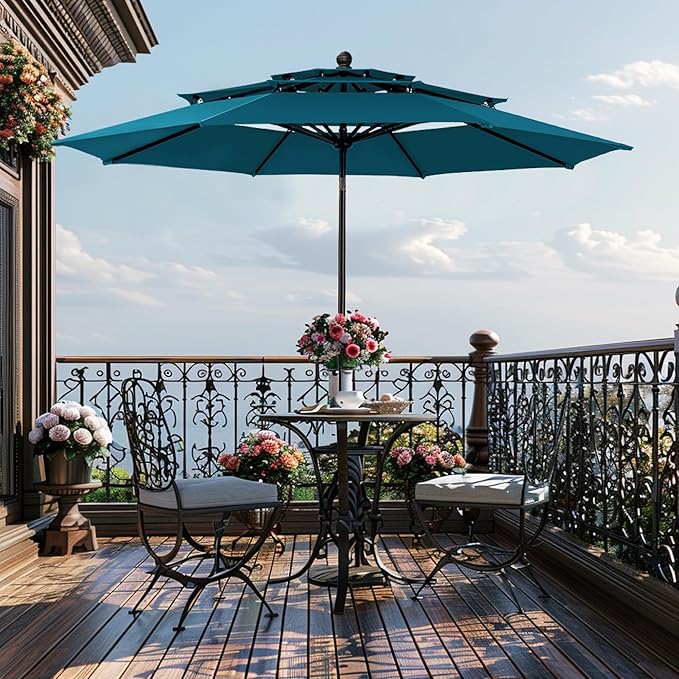 GREEN PARTY 10ft Outdoor Patio Umbrella, Auto-Tilt Market Table Umbrellas with Crank, 8 Sturdy Ribs & 1.5" Pole UV Protection for Garden Deck Backyard Pool