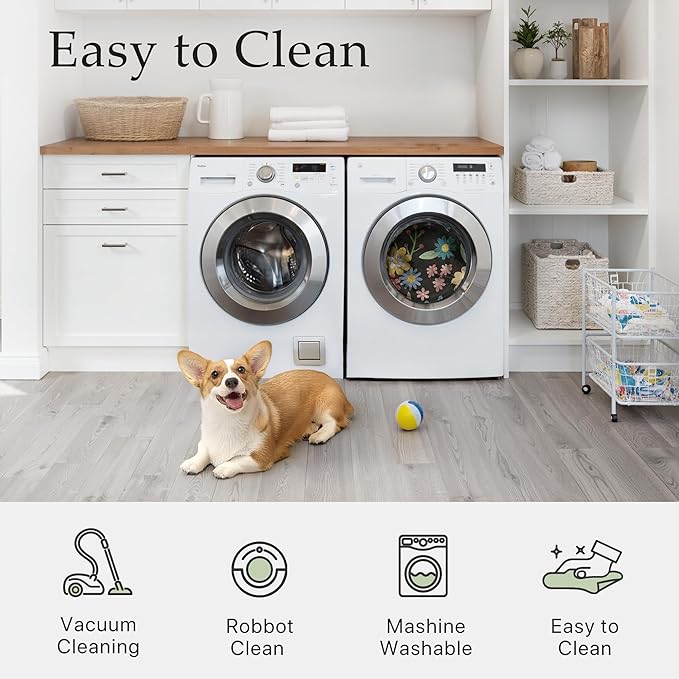 GENIMO Indoor Outdoor Area Rug 4' X 6' Waterproof, Washable Patio Rug Non Shedding, Easy Cleaning Floral Outdoor Carpet for Living Room, Bedroom, Dining Room, Balcony, Backyard, Deck, RV, Black