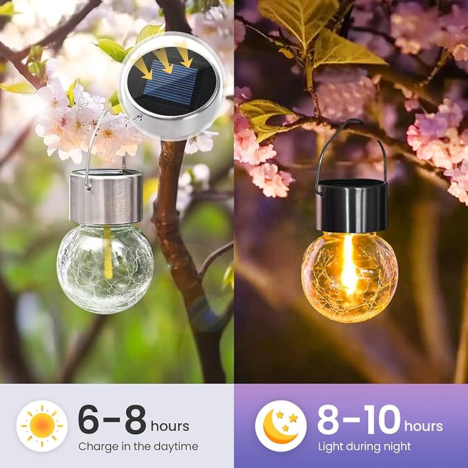 Hanging Solar Lights Outdoor,New Upgraded Moving Led Beads,Solar Powered Waterproof Lighting,8 Pack Hanging Globe Solar Lights for Garden Yard Fence Christmas Decoration (Multiple Colors)