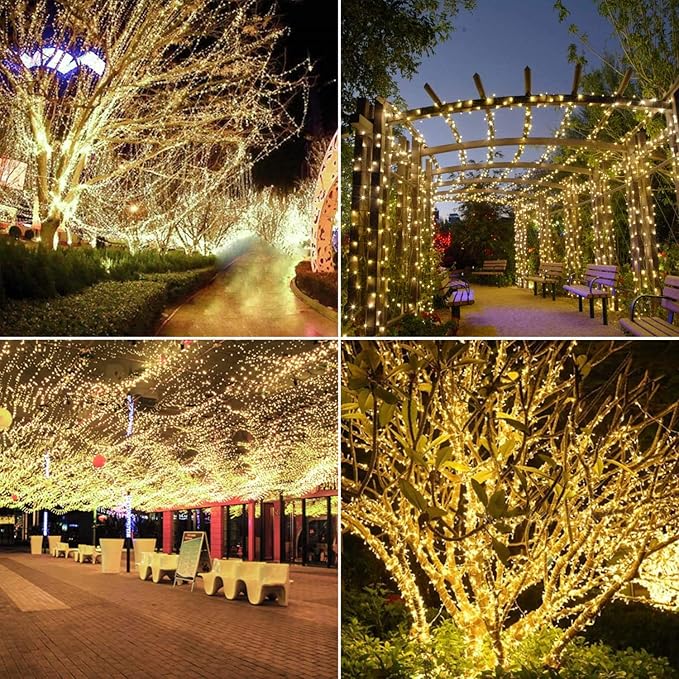 2 Pack 200 LED Solar String Lights, 85.2ft 8 Modes Solar String Lights for Outside, Waterproof and Solar Powered Outdoor String Lights for Holiday Christmas Yard Garden Tree Wedding Party (Warm White)