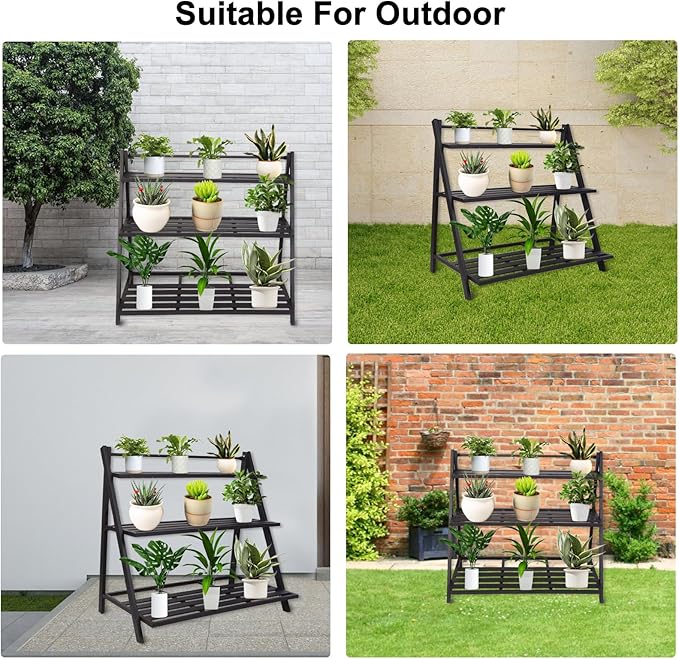 Aluminum Plants Shelf Outdoor, Multiple Flower Holder Rack, Metal Plant Stands Home Decor for Balcony Living Room Patio Garden (3-Tier)