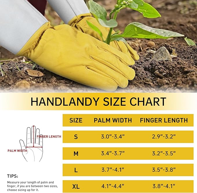 HANDLANDY Rose Gloves for Men & Women, Long Leather Gardening Gloves Thorn Proof, Best Garden Gifts & Tools for Gardener (Yellow-beige, X-Large (Pack of 1))
