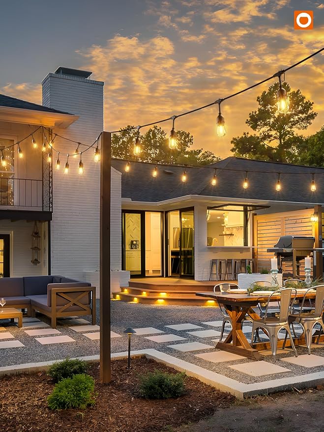 addlon LED Outdoor String Lights 48FT with Edison Vintage Shatterproof Bulbs and Commercial Grade Weatherproof Strand - ETL Listed Decorative Lights for Patio Garden