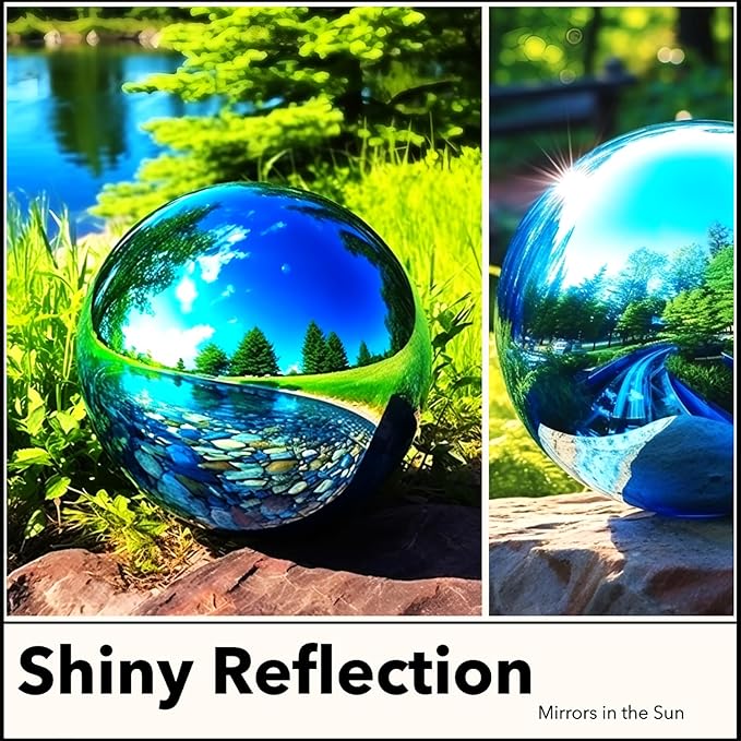 10 Inch Stainless Steel Gazing Globe,v2croft Hollow Ball Mirrored Surface Polished Shiny Sphere,Garden Stainless Steel Gazing Ball for Outdoor Lawn Pond Yard Ornament(Light Blue)