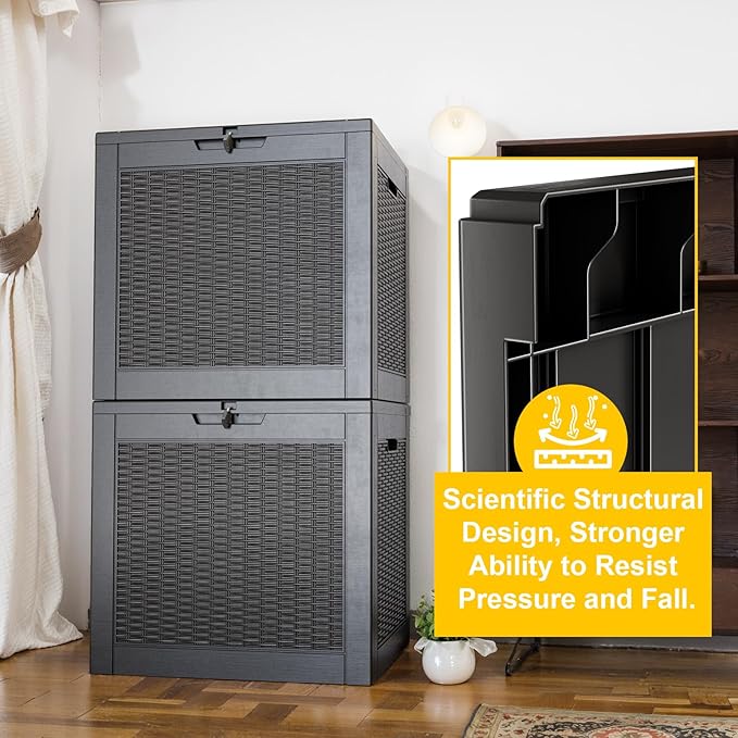 31 Gallon Waterproof Outdoor Storage Box,Resin Deck Box,Lockable Outside Storage Box Container for Patio Furniure,Garden,Pool Tools (Black)