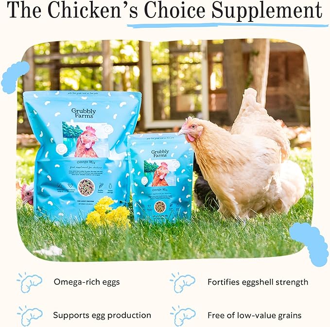 Grubbly Farms Omega Mix Chicken Treats for Laying Hens - Superfood and Omega-Rich Chicken Feed Supplement to Support Egg Production, Strong Eggshells and Nutritious Yolks - 5LB