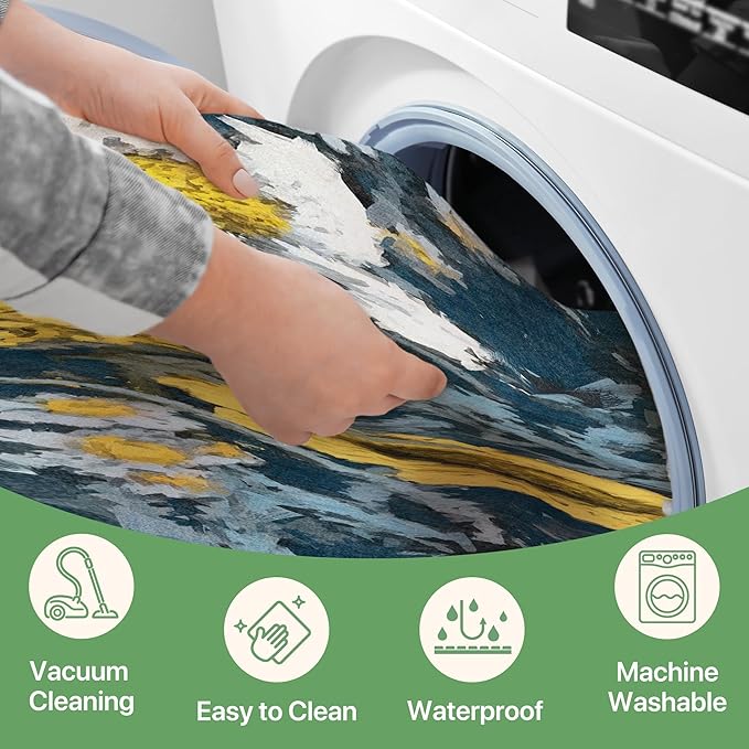 GENIMO Indoor Outdoor Area Rug 8' X 10' Waterproof, Washable Patio Rug Non Shedding, Easy Cleaning Floral Outdoor Carpet for Living Room, Bedroom, Dining Room, Balcony, Deck, RV, Backyard, Blue Yellow