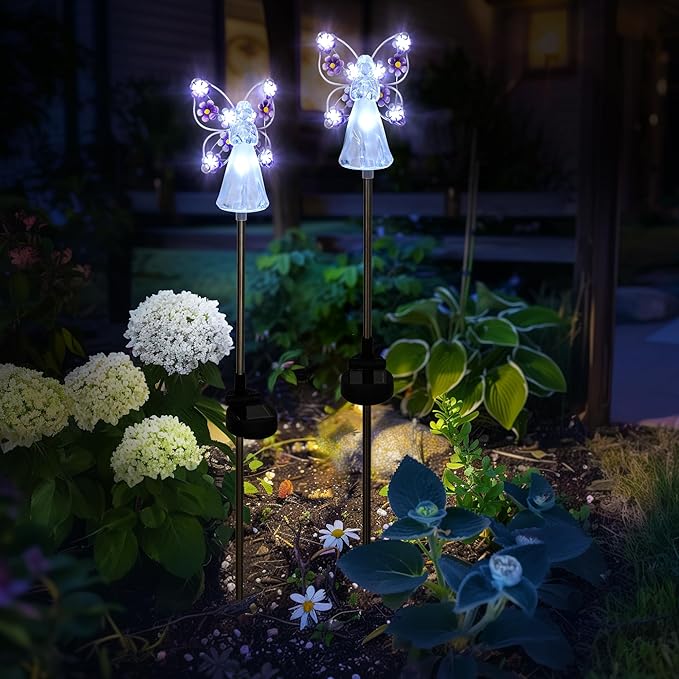 GIGALUMI Solar Angel Garden Stake Lights - 2 Pack Angel Solar Lights Outdoor Garden, Eternal Light Angel with 7 LEDs for Cemetery Grave Decorations, Memorial Gift, Christmas Yard Art, Sympathy Gifts