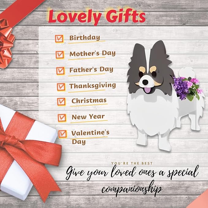 Grey and White Pomeranian Dog Planter Plant Pots,Cute Garden Dog Flower Planter,Dog Planters Birthday Gifts for Women,Office,Indoor/Outdoor Decor(9.45 * 6.65 * 12.13in)