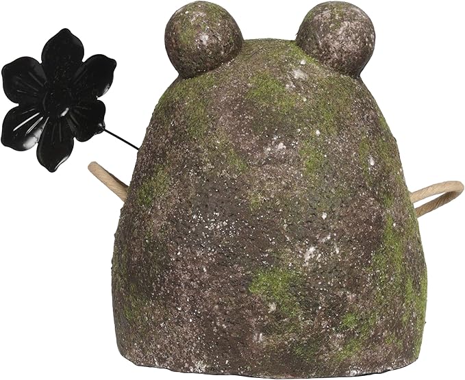 Alpine Corporation MCC834 Indoor/Outdoor Frog with Flower Garden Statue, Playful Frog Statue for Yard, 20" H, Green