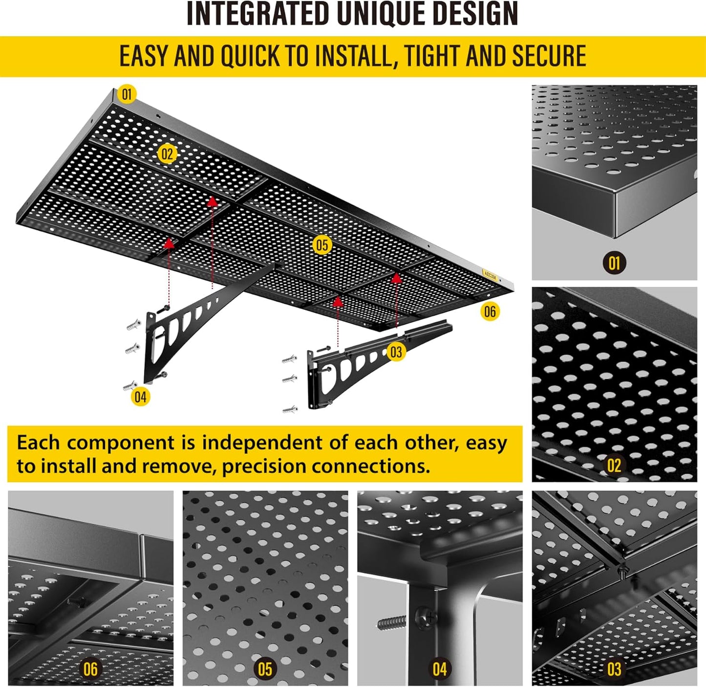 2-Pack 1.64x4ft Adjustable Garage Wall Shelving 560lbs Load Capacity Heavy Duty Wall Mounted Storage Shelf Metal Floating Shelves for Garage(Black)