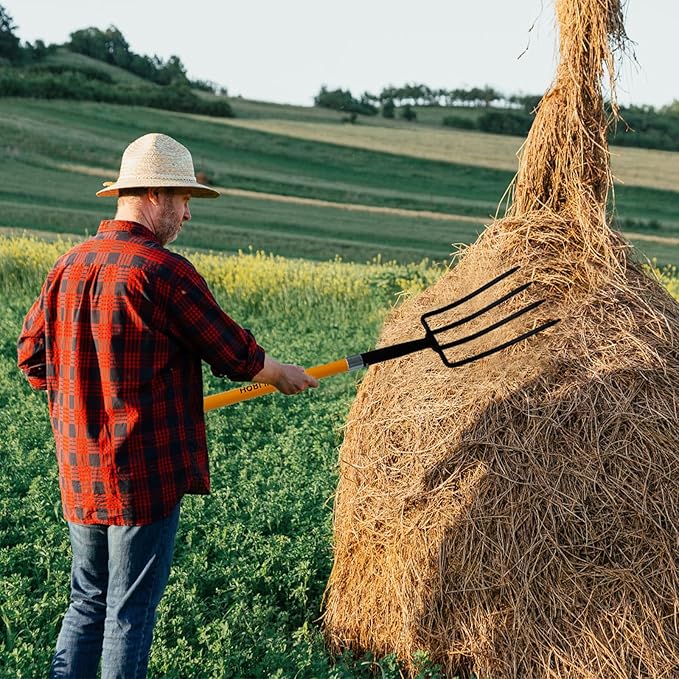 Garden Fork, 4-Tines Pitchforks,45-Inch Pitchfork for Gardening,Fiberglass Digging Fork Pole, D-Handle