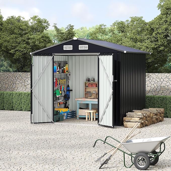 6x8 FT Metal Storage Sheds Outdoor, Metal Yard Sheds MetalGarden Shed Kit, MetalTool Shed with Lockable Door, Utility Buildings with Air Vent for Backyard Garden Patio Lawn