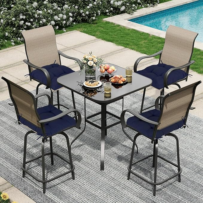 Aoodor 19" x 19" x 5" Tufted Outdoor Chair Cushions, Water Resistant & Fade Resistant Polyester Dining Chair Pads with 2 Straps for Patio Furniture, Set of 2