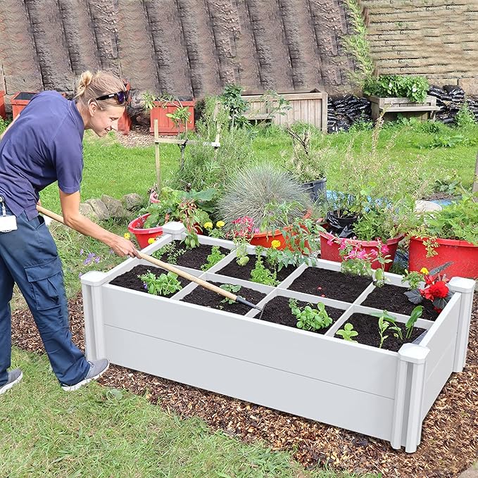 45''x22.5'' Raised Garden Bed Kit | Planter Box Outdoor for Gardening, Whelping Pen | Easy Vinyl Plastic Garden Planter Box with Grow Grid-White