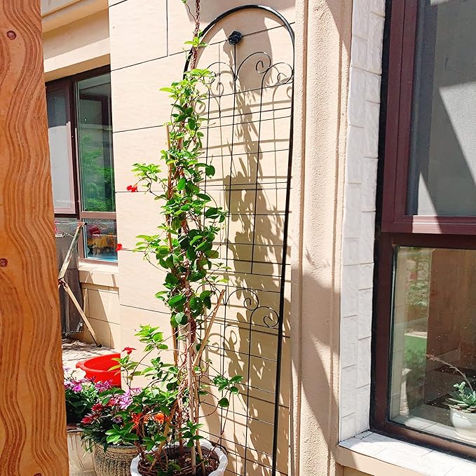 6 Pack Metal Garden Trellis 86.7" H Garden Fence Rustproof Trellis for Climbing Plants Support Roses Flower Outdoor Lawn Black