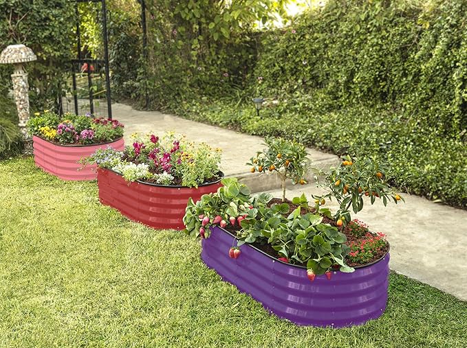 Galvanized Raised Garden Beds Outdoor // 4×2×1 ft (2-Pack) Planter Raised Beds for Gardening, Vegetables, Flowers // Large Metal Garden Box (Purple) // Patented Tool-Free Design