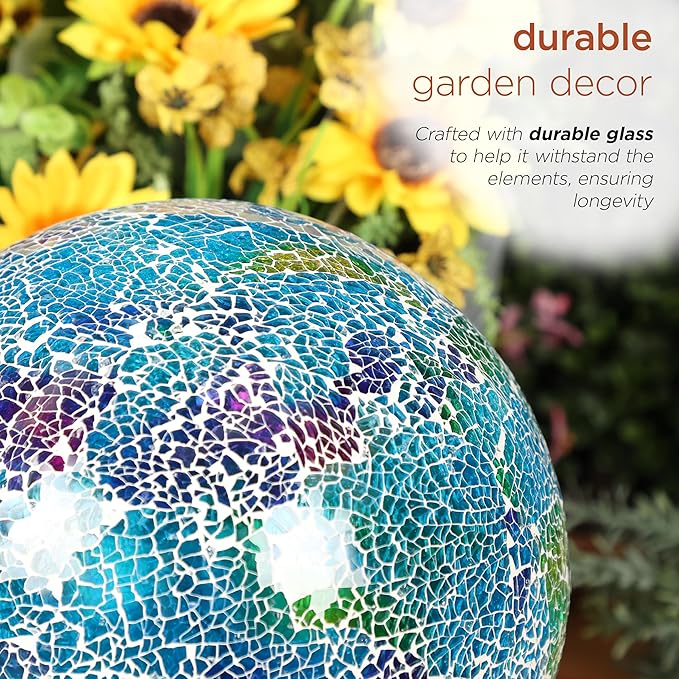 Alpine Corporation HMD226 Shades of Blue Crackle Glass Gazing Ball, Colorful Home Décor for Patio & Garden, 12" H, Multicolor