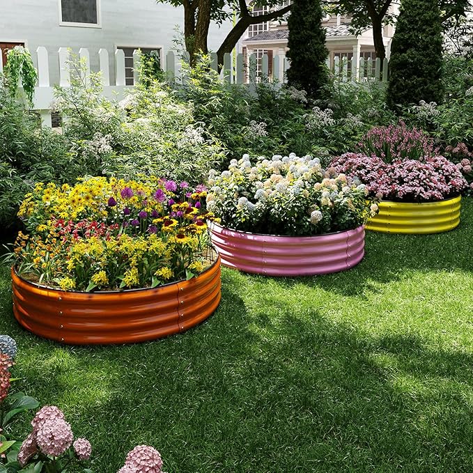 Galvanized Metal Planter Round Raised Garden Bed Kit for Gardening Outdoor,2x2x1ft Grow Garden Box Raised Flower Bed,Round Galvanized Planter Outdoor Metal Fire Pit Ring