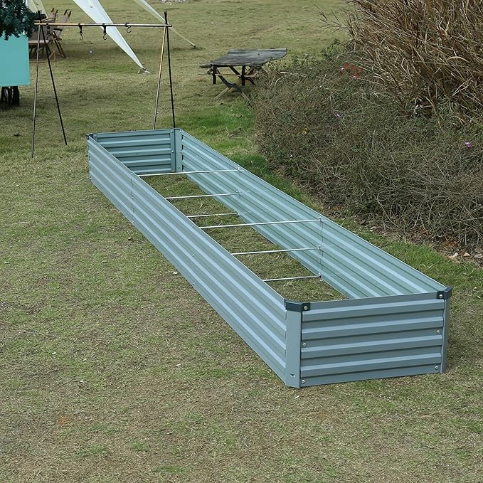 12x2x1ft Galvanized Raised Garden Bed,Outdoor Planter Box Metal Patio Kit Planting Bed for Vegetables Flowers Herb,Grey