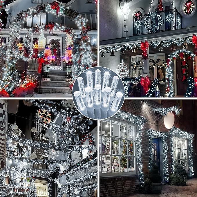 Heceltt 1140 LED 449 FT String Lights Outdoor, 8 Modes White Christmas Lights Plug in, IP44 Waterproof Led String Lights with Timer and Memory for Xmas Tree Yard Party Garden Decorations