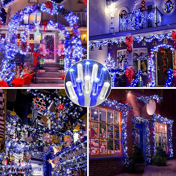 Heceltt 360 LED 118 FT String Lights Outdoor, 8 Modes Christmas Lights, IP44 Waterproof Christmas Tree Lights with Timer and Memory for Xmas Yard Party Home Garden Decorations (Blue and White)