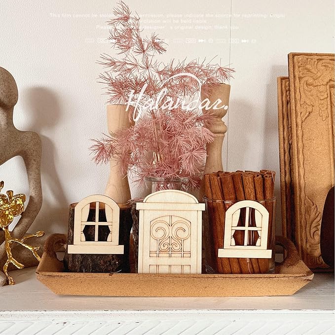 56 Pcs Fairy Door & Window Craft Kit - Wooden Garden Doors, Mini Fences, Unpainted Miniature Accessories for Home Party Event Decor - DIY Fairy House Decorations (Antique)
