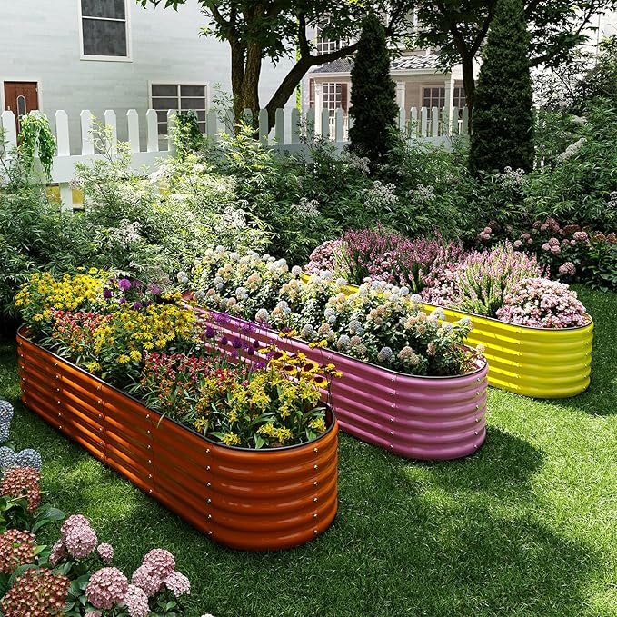 Galvanized Metal Planter Raised Garden Bed Kit for Gardening Outdoor,8x2x1ft Planter Grow Garden Box Raised Flower Bed,Long Vegetable Clearance Herb Raised Garden Beds for Gardening