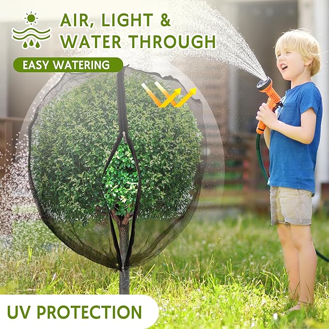 2 Pack Fruit Tree Netting Bags with Zipper and Drawstring, 8 x 8ft Ultra Fine Mesh Garden Netting Plant Cover, Bird Netting for Blueberry Bushes, Fruit Trees, Flowers (Black, 8 x 8 ft)