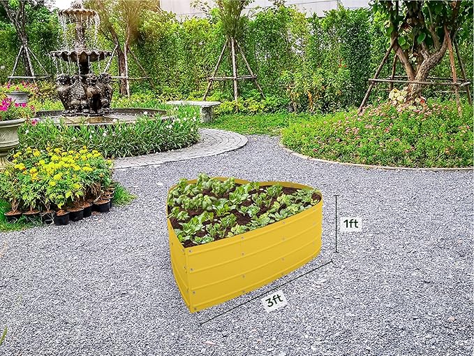 Galvanized Raised Garden Beds Outdoor // Planter Raised Beds for Gardening, Vegetables, Flowers // Large Metal Garden Box (Yellow) // Tool-Free Assembly