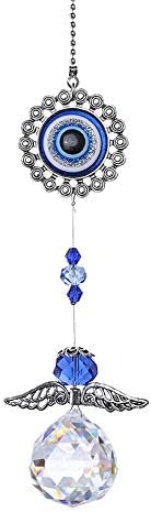 Handmade Crystal Angel Suncatcher Hanging Turkish Blue Evil Eye Protection Pendant and Good Luck Charm Gift